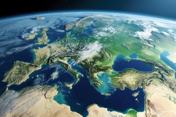 Satellite image of Europe and North Africa - obrazy, fototapety, plakaty