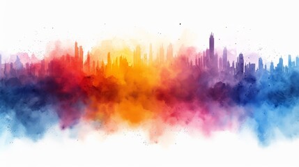 Fototapeta premium Gradient watercolor cityscape skyline