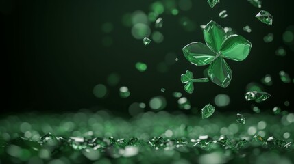 clover made of crystal stones fall from the tip of the clovers small little background single color black --ar 16:9 --v 6 Job ID: f932f1bf-9a75-43f2-9e26-6966648e96f2