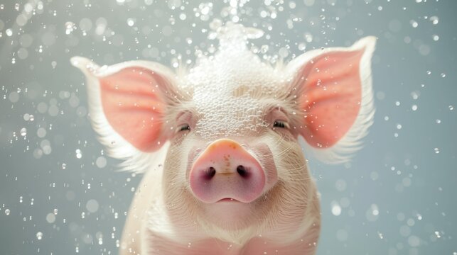 happy bathing pig