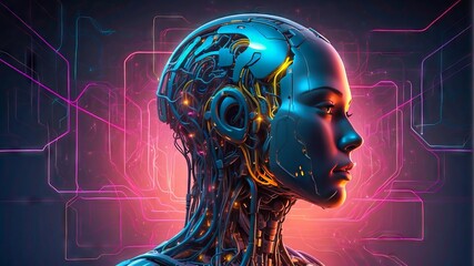 Obraz premium Digital Illustration Portraying the Concept of Artificial Intelligence. Machine Learning, AI Development.