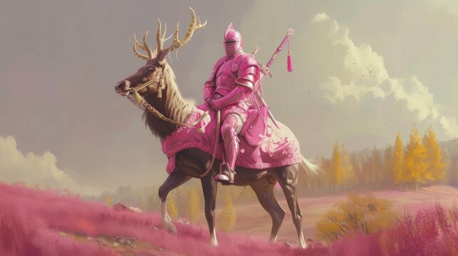 a soldier in armor a warrior in pink