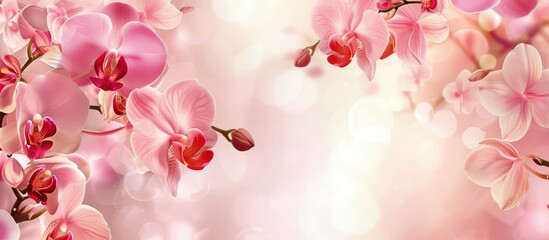 Fototapeta na wymiar Illustrations of elegant watercolor orchid pink floral for greeting cards background. Generated AI