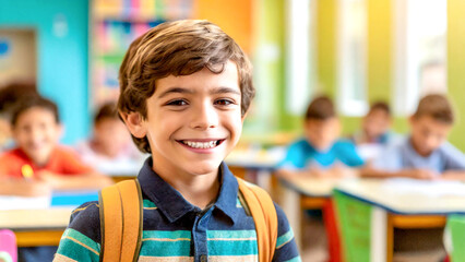 Porträt eines glücklichen Schülers im Klassenzimmer 