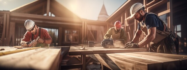 Craftsman and carpenter working on construction site - Powered by Adobe