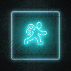 modern people icon with cyan neon effect, frame, leaf shadow and dark wall  backdrop