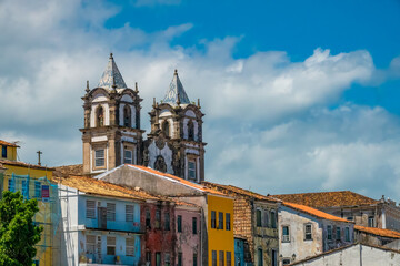 Magnificent historical buildings surrounding the infamous Pellorio square, where African slaves were traded  in Brazil until the late XIX c., Salvador, Bahia, Brazil