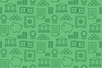 Fototapeta na wymiar green seamless pattern with money, economics, investment related icons- vector illustration
