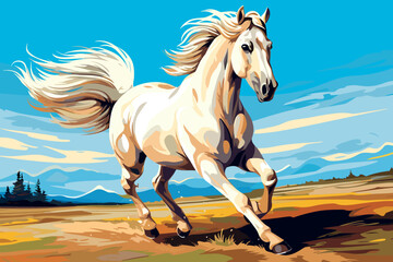 Obraz na płótnie Canvas white beautiful horse gallops vector illustration