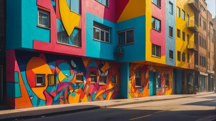 Real-World Colorful Shapes Set Against an Urban Backdrop. Colored Buildings and Facades of a Big City.