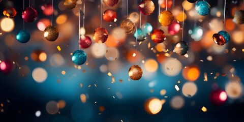 Abstract bokeh shimmering colorful glitter decorations with blurry defocused background