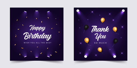 Fototapeta na wymiar Realistic 3d violet lights greeting card set