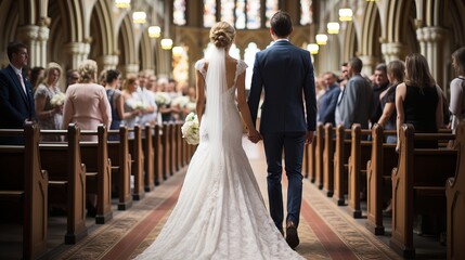 Elegant catholic church wedding ceremony with groom and bride capturing the ambiance
