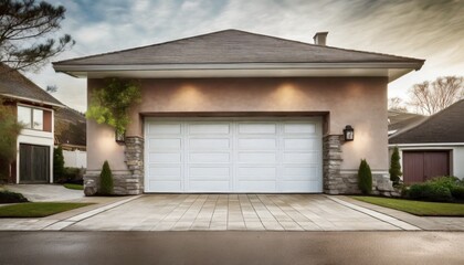 view of the garage door in an elegant suburban home