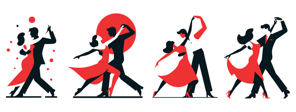 dancing couples, logo, silhouette, vector, illustration