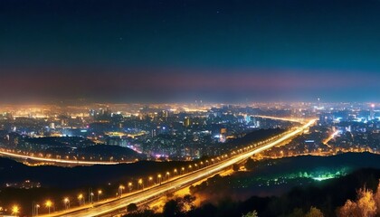 Naklejka premium panoramic photography of city during nighttime