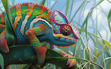 camaleão colorido  - obrazy, fototapety, plakaty