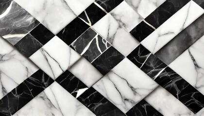 black and white marble in the form of diamonds with silver edging geometrical abstraction marble tile fashion poster for textiles fabric wallpaper poster - obrazy, fototapety, plakaty