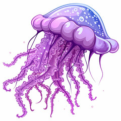 Purple jelly fish swimming up cartoon