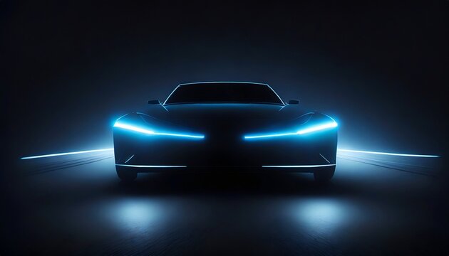 car blue headlights shape concept art dark generative ai