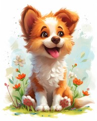 Cute and colorful cartoon illustration of a playful puppy