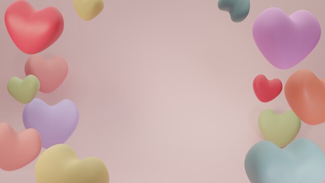 background for Valentine's Day with hearts and copyspace. 3d render illustration.