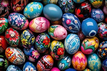 Fototapeta na wymiar Painted easter eggs background. Happy Easter background.
