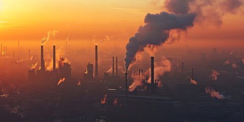 Pollution problems from large industrial plants - obrazy, fototapety, plakaty