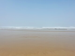 foggy ocean coast, fog at the ocean beach