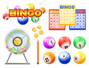 Realistic 3d bingo items set