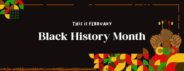 Celebrating Black History Month in modern geometric style. Greeting banner with typography. Illustration for Black History Month 2024