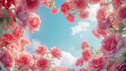 sky pink roses flower background sky in