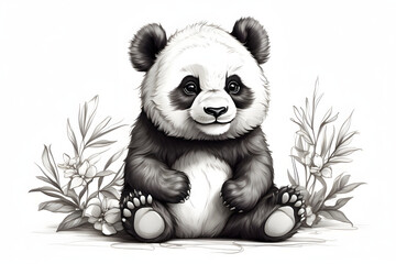 Aesthetic, black white panda illustration or cartoon