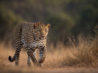 Portrait of African leopard walking