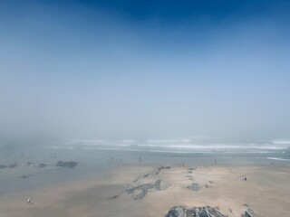 foggy ocean coast, fog at the ocean beach