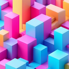 Obraz premium Colorful 3D Illustration of a Cityscape with Geometric Shapes