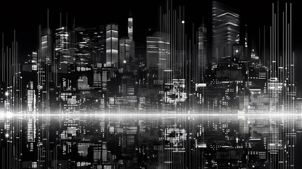 Futuristic cityscape made of microchips and glowing circuits, with a monochromatic palette and high-tech ambiance