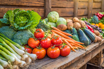 Colorful Display of Fresh Organic Vegetables at an Outdoor Market