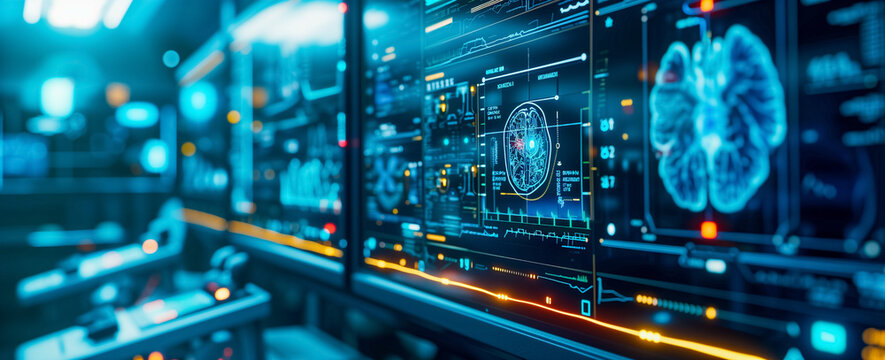 brain testing result on digital interface on laboratory or surgery background, innovative technology in science and medicine concept. medical technology	