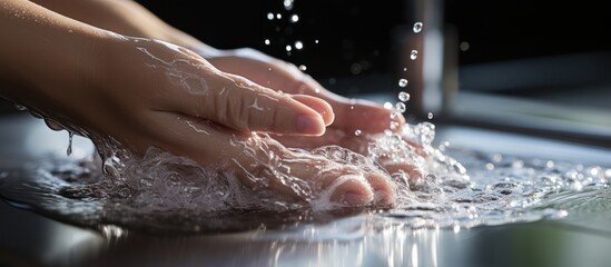 Fototapeta premium close up of hands washing hands in sink