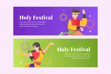 Holi banners in gradient style