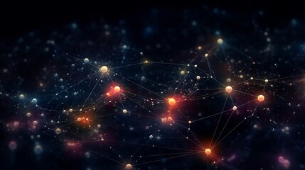 Luminous web of interconnected nodes pulsing with energy, set in the infinite darkness of space for a cosmic feel