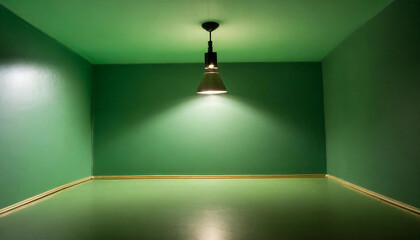 A vacant room bathed in light, painted in green, perfect for text mockups or showcasing products.