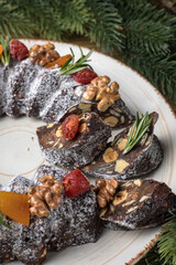 Christmas desserts made of nuts. Close-up 