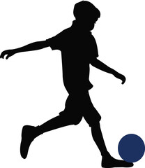 a boy playing soccer, silhouette vector