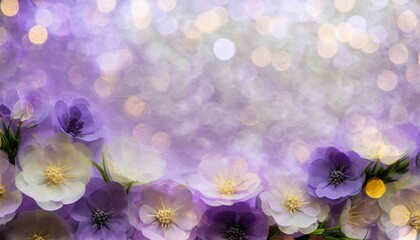 Violet spring flowers with bokeh background, empty space for text