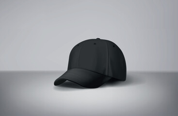 Black baseball cap mock up in gray background. For branding and advertising.