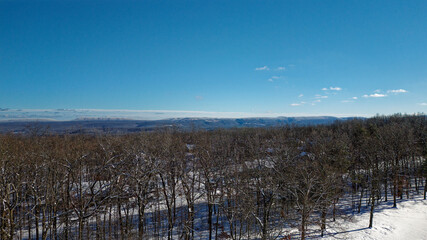 Snow covered mountains in the distance