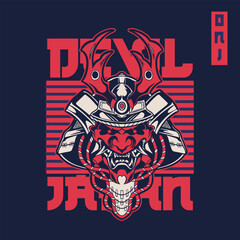 Samurai warrior mask. Traditional armor of japanese warrior. Vector illustration, shirt graphic. All elements; mask, helmet, colors are on the separate layers and editable.	
