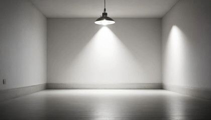 Enter a realm of endless ideas! This empty room features a white floor and a captivating light bulb illuminating it. Great for adding text or creating presentations.